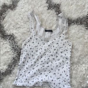 White crop floral tank top w/ strap detailing